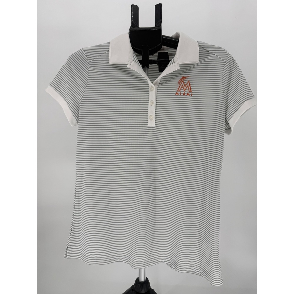 Nike‎ Golf Dri-FIT Women's Miami Marlins Striped Polo Shirt Size L